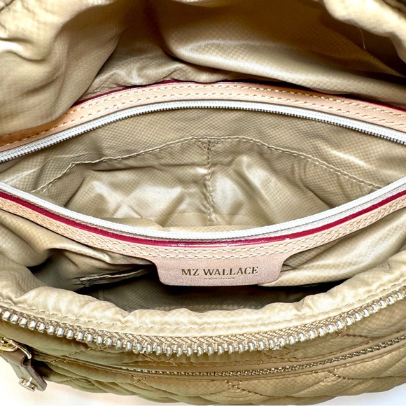 MZ Wallace Small Crosby Sling Bag In Caramel Tan Quilted Nylon W Gold Accents - Picture 9 of 13